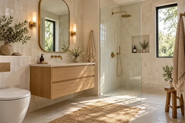 Warm & natural illustrative bathroom concept