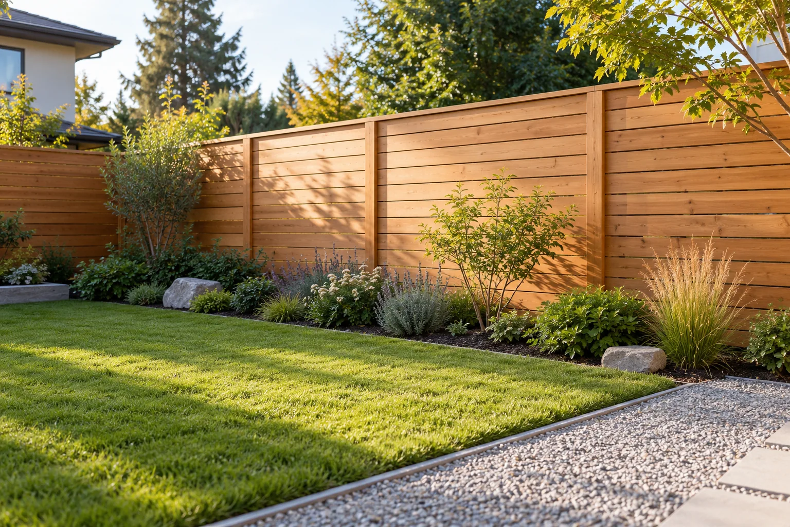 Garden design inspiration with timber and green planting